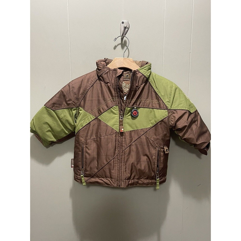 Obermeyer Kids Jacket Puffer Hooded I-Grow Winter Snow Green Brown Sz 2T